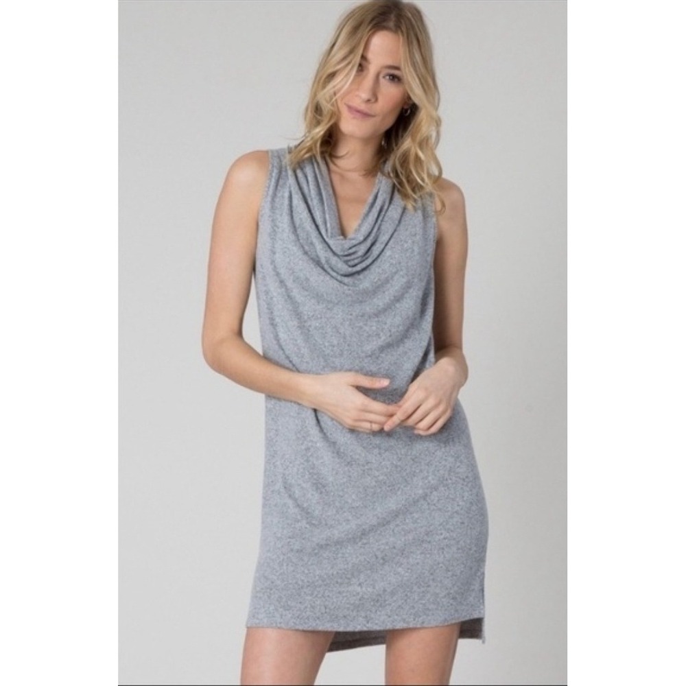 Z Supply Womens Large Heather Grey Cowl Neck Sleeveless Knit Shift‎ Dress Soft